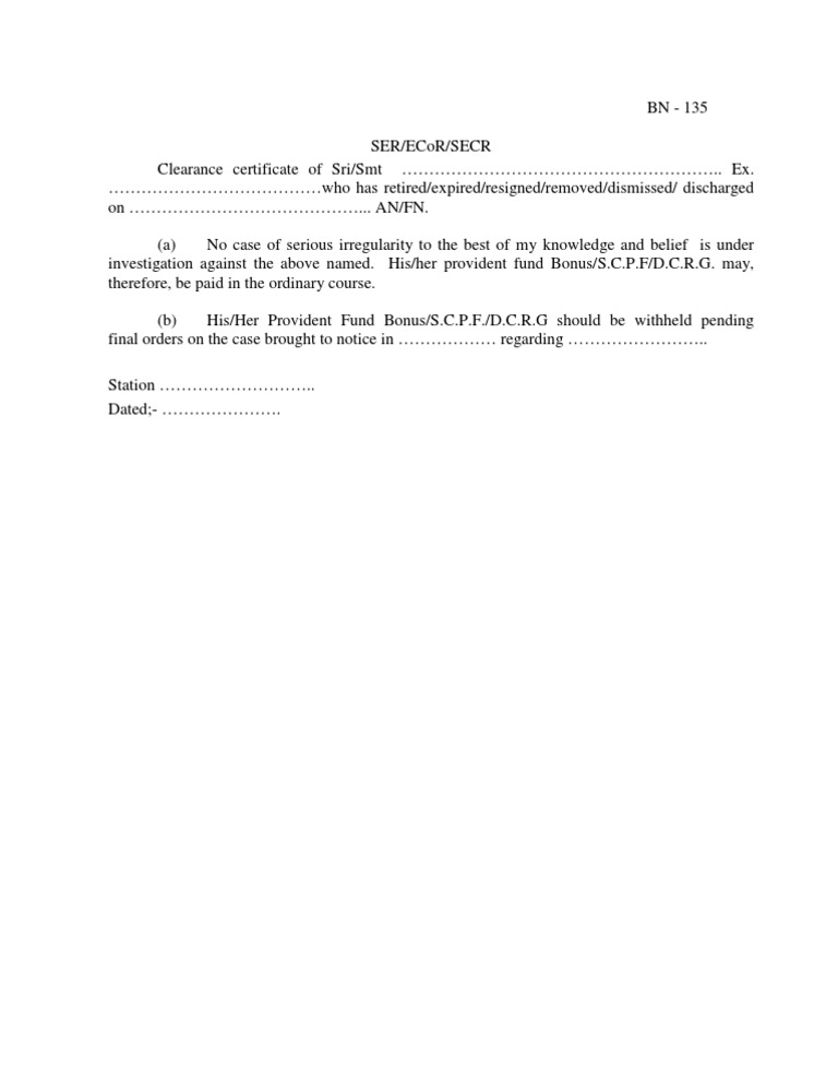 No Dues Clearance Bn 135 Pdf
