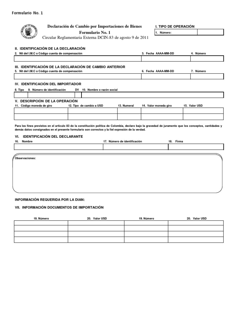 Declaración de Cambio Formulario No. 1 | PDF | Derecho