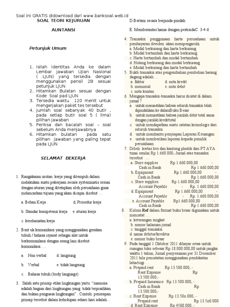 Www Banksoal Web Id Soal Latihan Un Smk Teori Kejuruan Akuntansi