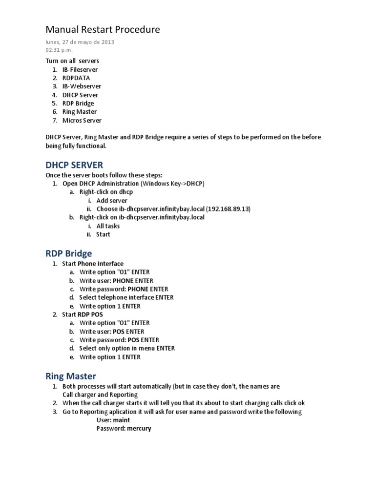 Servers Manual Restart Procedures | PDF
