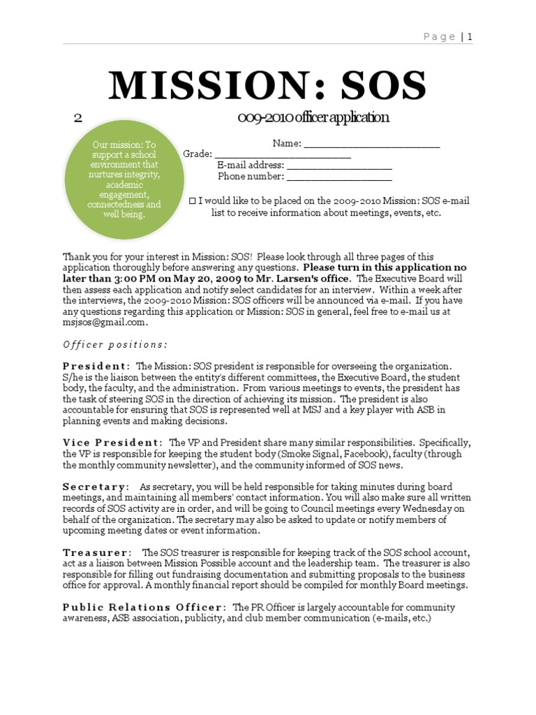 2009-2010 SOS Officer Application (FINAL) | PDF | Business