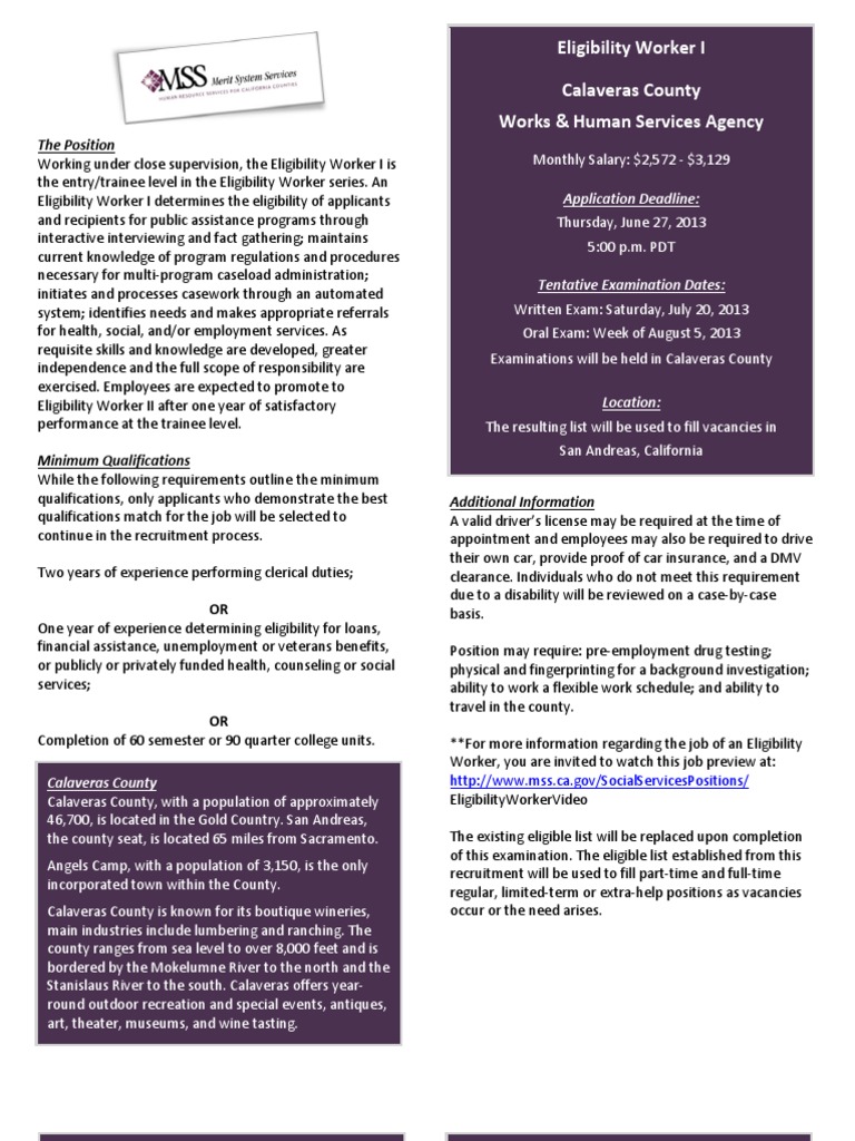 Calaveras County Eligibility Worker I | PDF