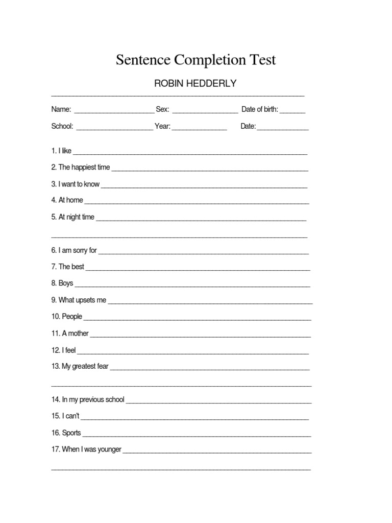Sentence Completion Test Writing Speed Assessment | PDF