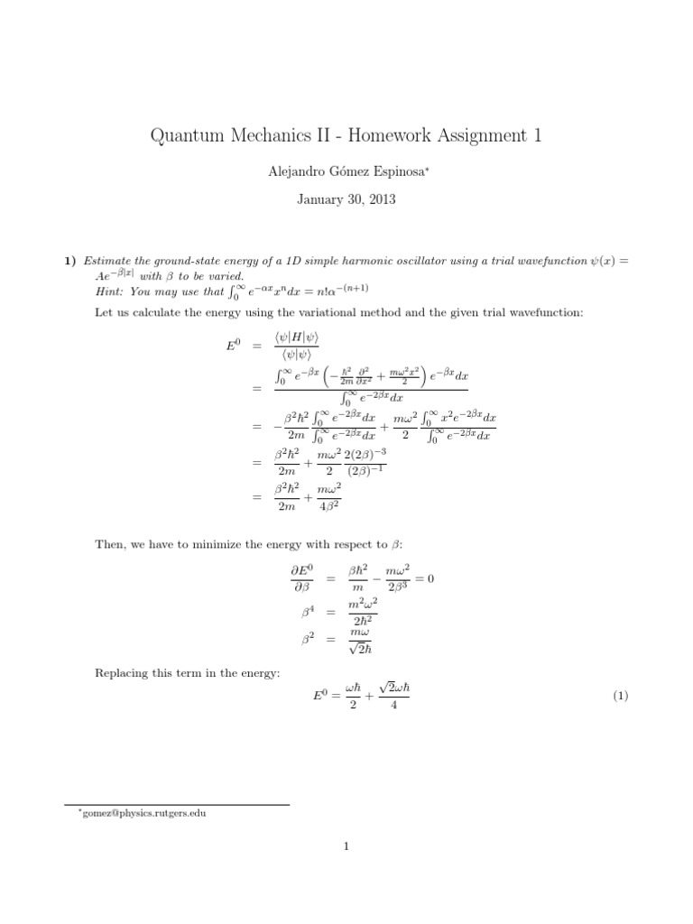 Quantum Mechanics II Homework 1 Perturbation Theory (Quantum Mechanics) Scientific Theories