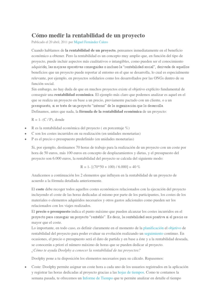Rentabilidad de Proyectos: Guía y Cálculo | PDF | Presupuesto | Economias