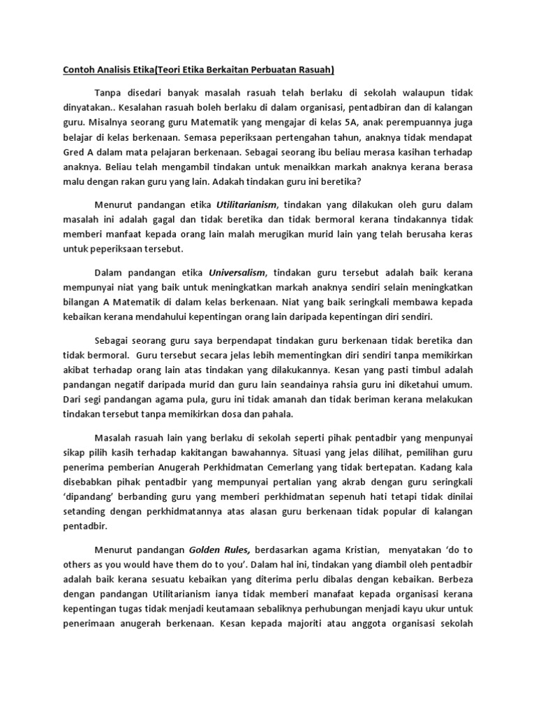 Contoh Analisis Etika Berkaitan Perbuatan Rasuah Pdf
