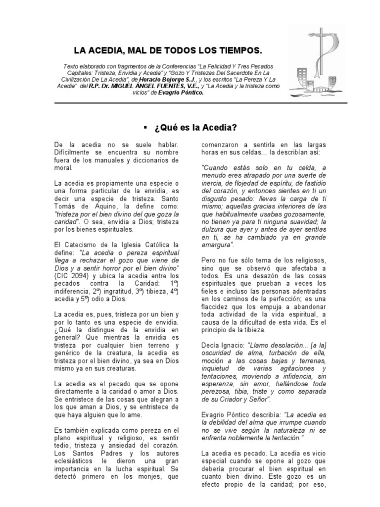 Espiritualidad La Acedia PDF | PDF