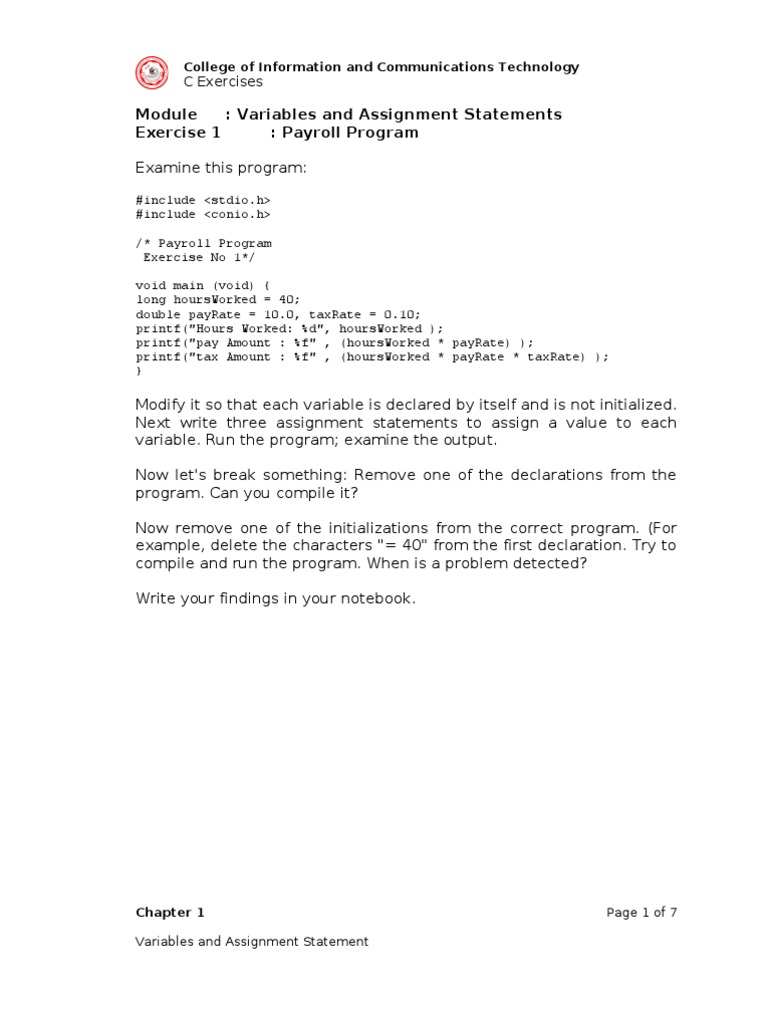Chapter 1 - Variables and Assignment Statements | PDF | Variable ...