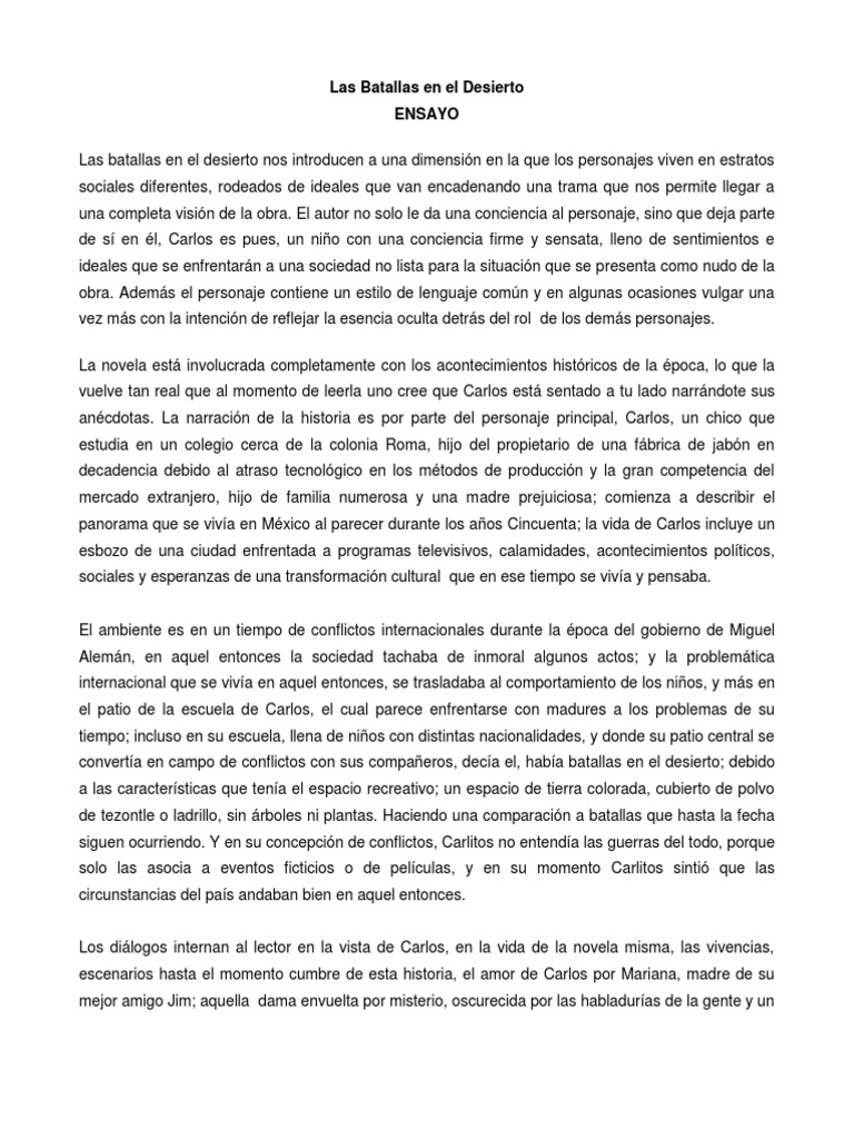 Las Batallas en El Desierto (Ensayo) PDF Novelas Amor