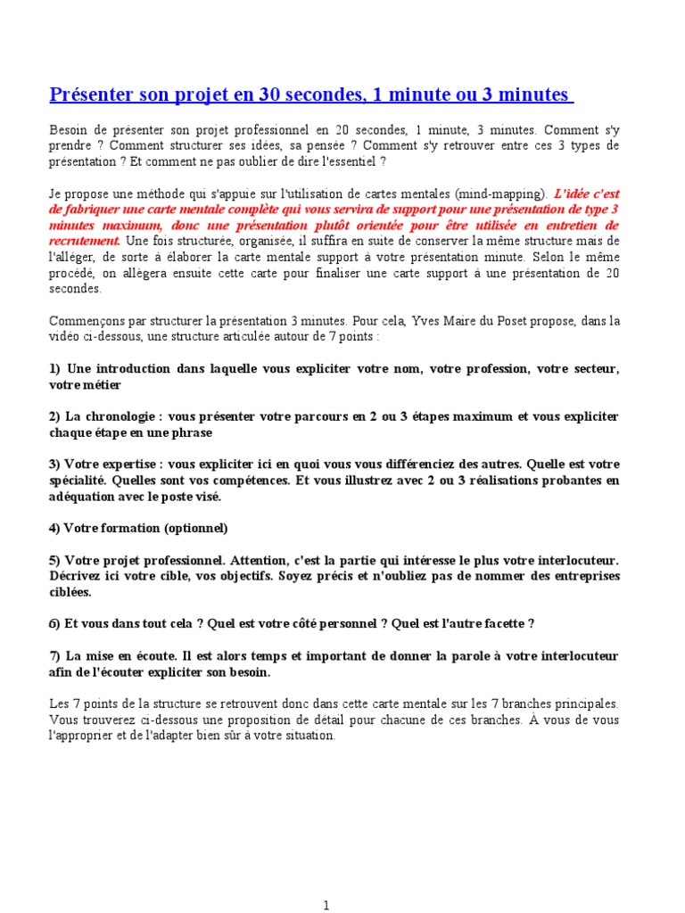 Présenter son projet en 30s à 3min | PDF | Affaires | Art