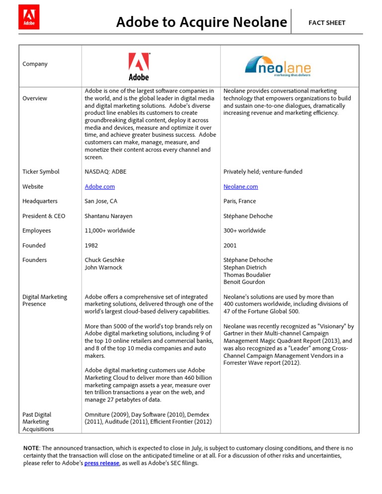 Adobe Acquires Neolane for Marketing Solutions | PDF | Digital ...