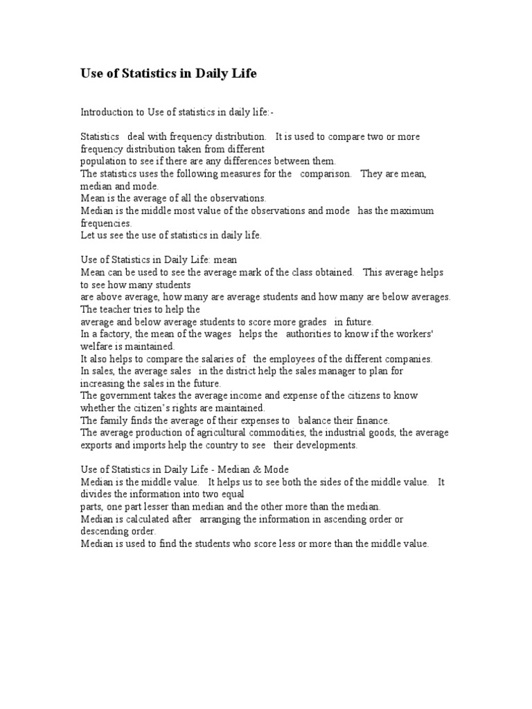 Use of Statistics in Daily Life | PDF | Statistical Inference | Statistics
