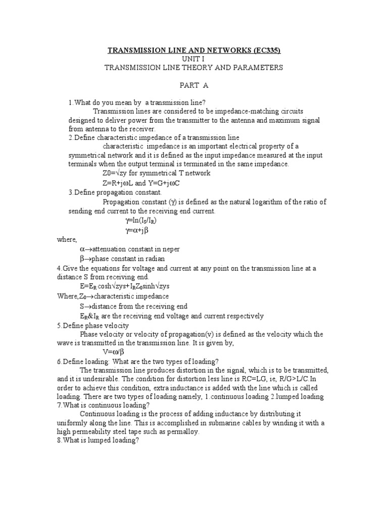 Transmission Lines and Networks | PDF | Transmission Line | Inductance