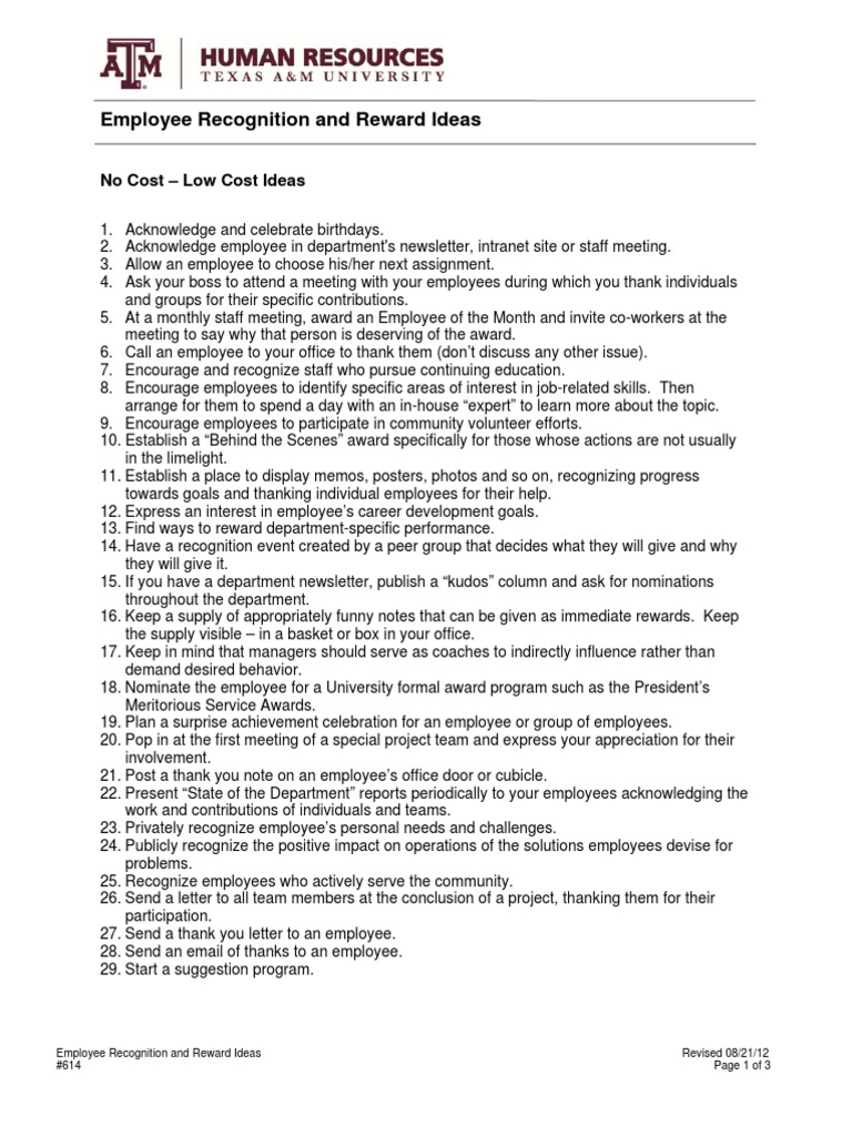 36 LowCost and ModeratetoHigh Cost Employee Recognition and Reward Ideas for Improving