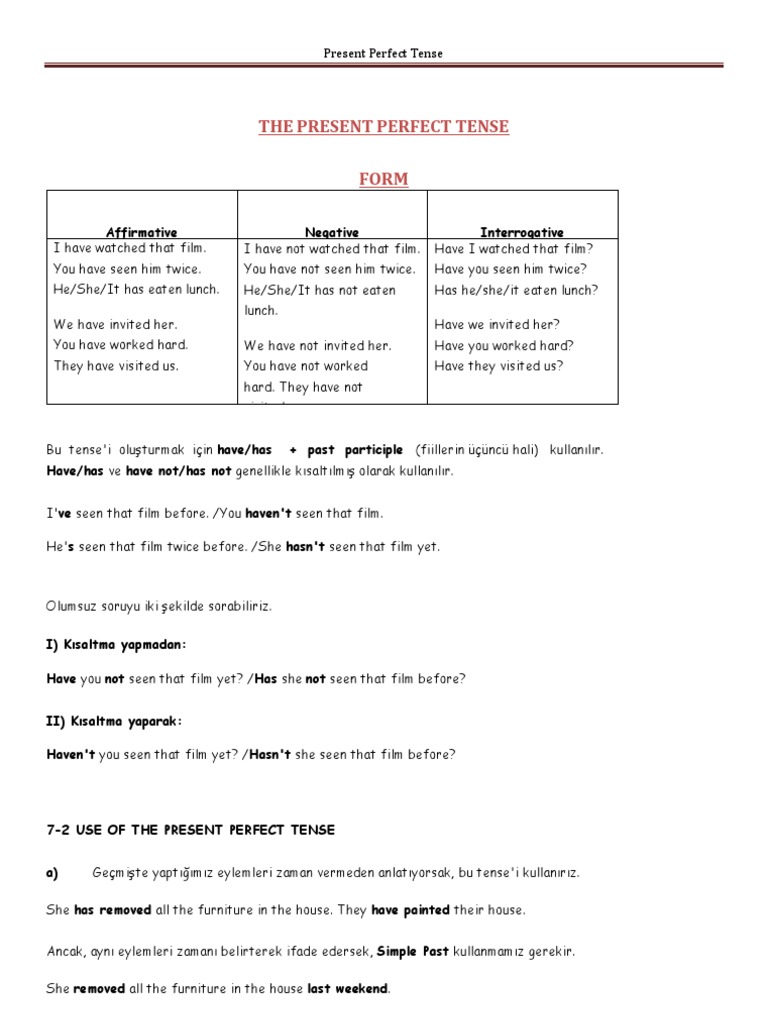 Present Perfect Tense Pdf Grammatical Tense Grammar