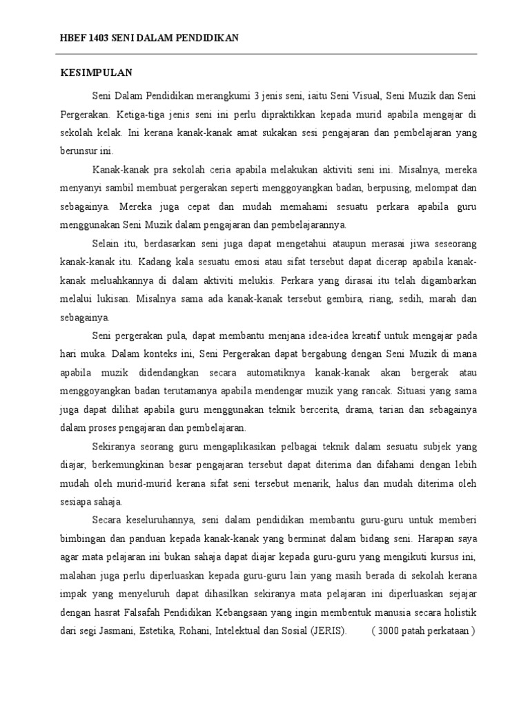 Kesimpulan Folio Seni Dalam Pendidikan Pdf