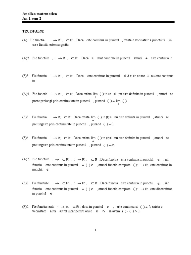 Intrebari Cu Raspunsuri La Analiza Matematica 2 | PDF