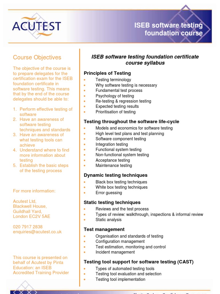 ISEB Foundation Certification in Software Testing Course | PDF ...