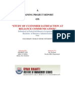"Study of Customer Satisfaction at Reliance Communication": Training Project Report