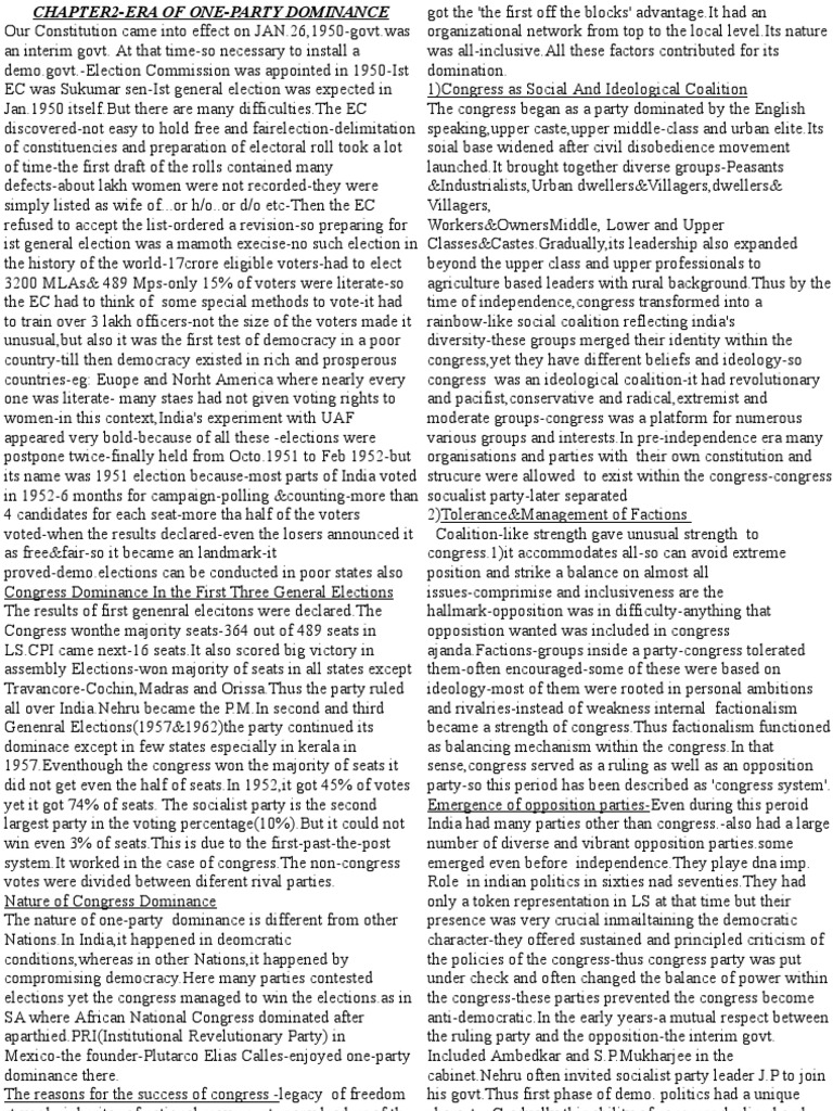 Era of One-Party Dominance in India | PDF | Elections | United States ...