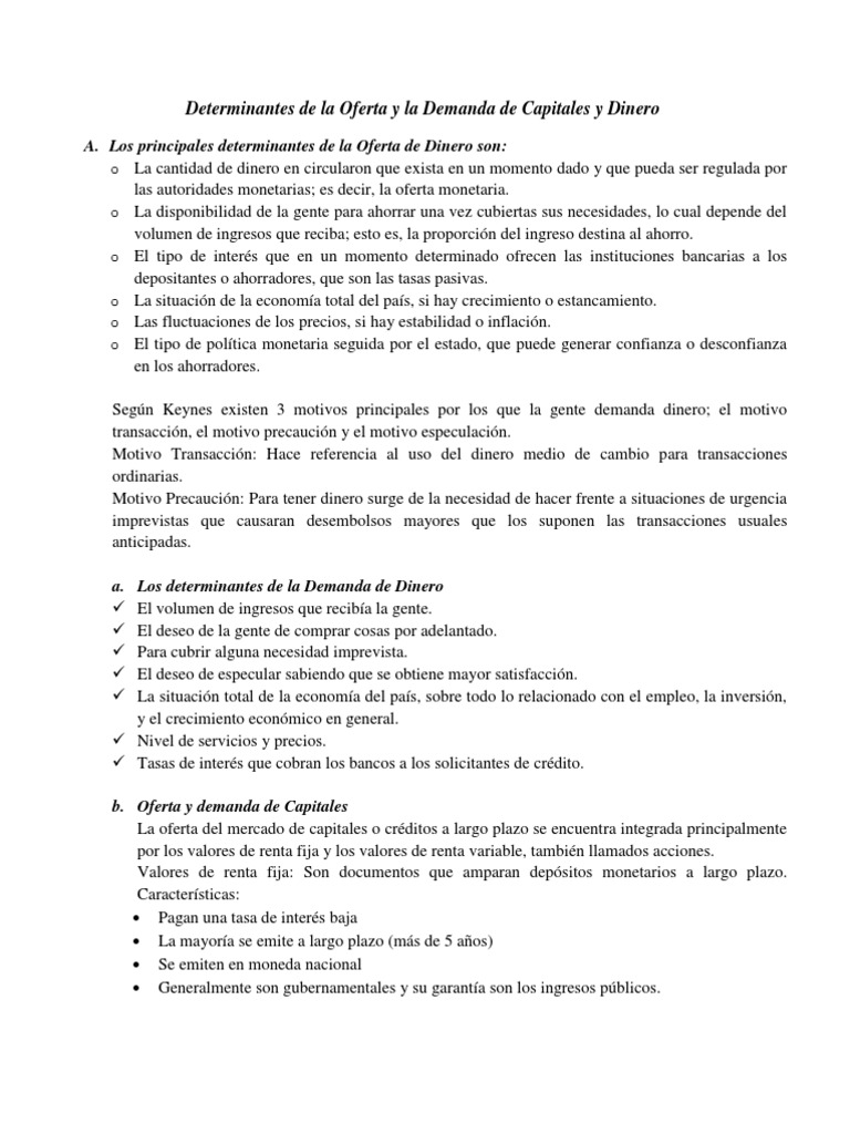 Determinantes de Oferta y Demanda Monetaria | PDF | Compartir (Finanzas ...