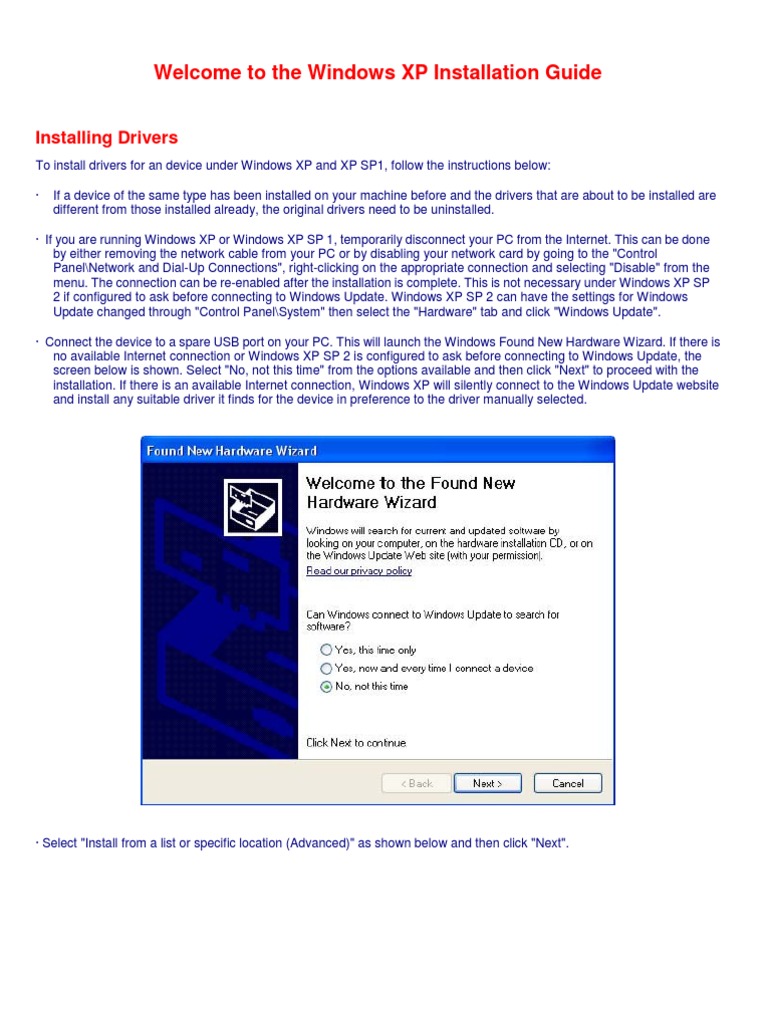 Windows XP Installation Guide Device Driver Microsoft Windows