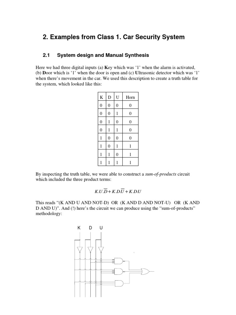 Examples From Class 1. Car Security System 2.1 System Design and