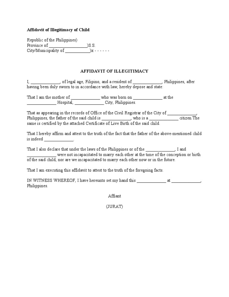 Affidavit of Illegitimacy of Child