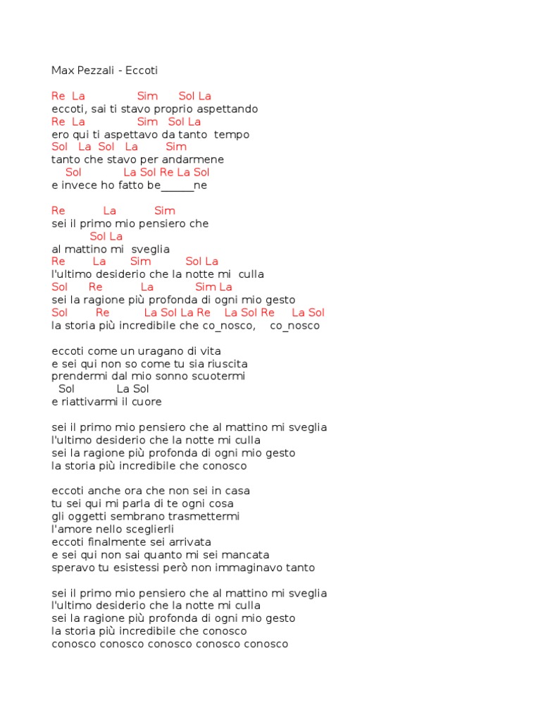 Accordi Eccoti Max Pezzali