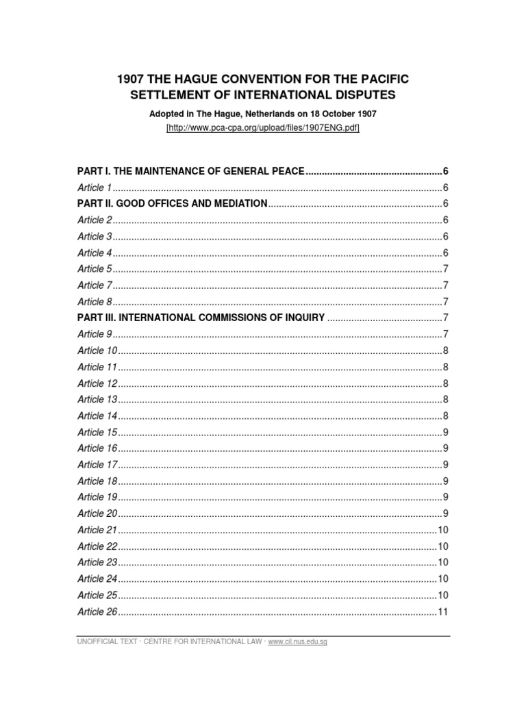 1907 the Hague Convention for the Pacific Settlement of International
