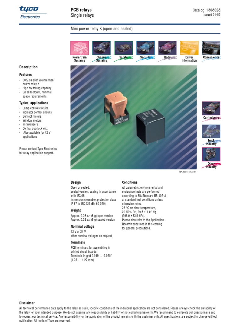 Tyco PCB Relays PDF Relay Printed Circuit Board