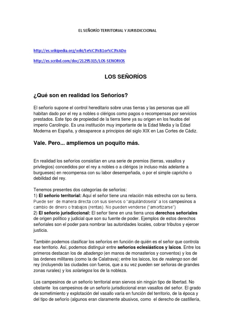 Señoríos: Territorial y Jurisdiccional | PDF | Nobleza | Edades medias