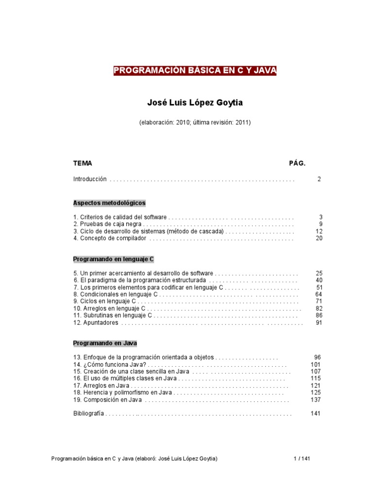 Apuntes Básicos en C y Java 2011 | PDF | Compilador | Software