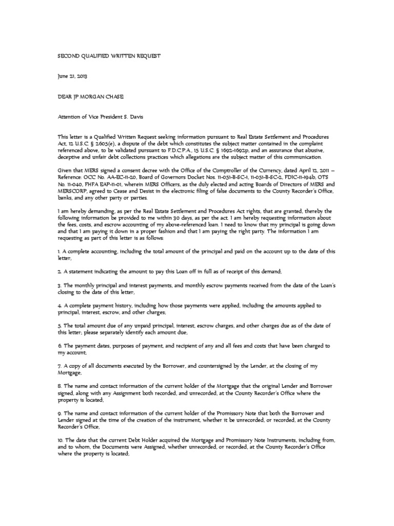 Second Qualified Written Request for Loan Info | PDF | Collection ...
