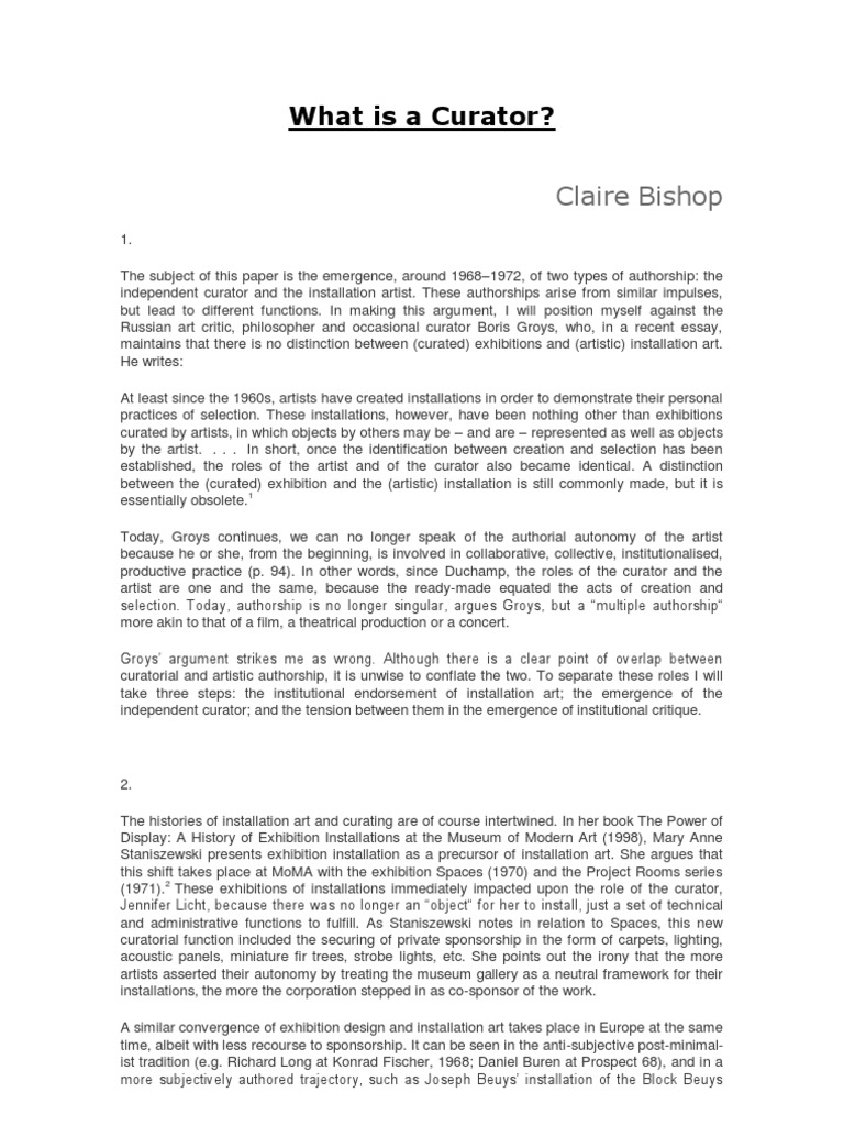 What Is A Curator - Claire Bishop | PDF | Curator | Library And Museum