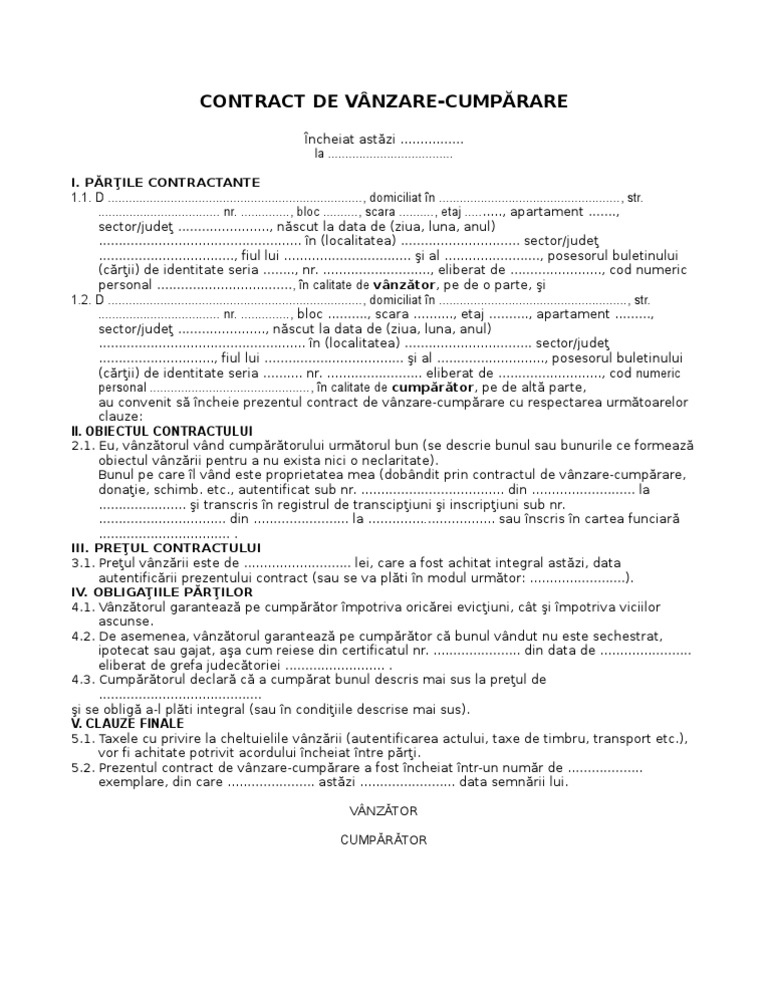 Contractul De Vanzare Cumparare Mobil