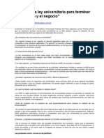 Urge Nueva Ley Universitaria para Terminar Con El Lucro y El Negocio