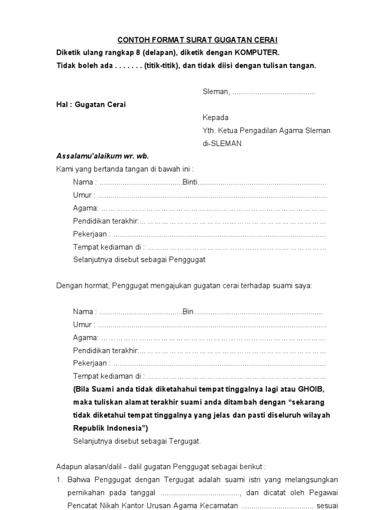 Contoh Form Surat Cerai Contoh Surat