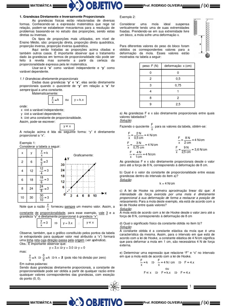 Grandezas Diretamente E Inversamente Proporcionais Exercicios 7 Ano Doc