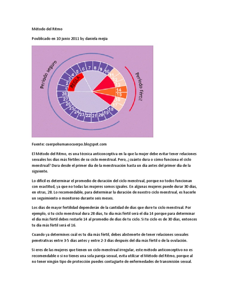 Método del Ritmo | PDF | Ciclo menstrual | Control de la natalidad