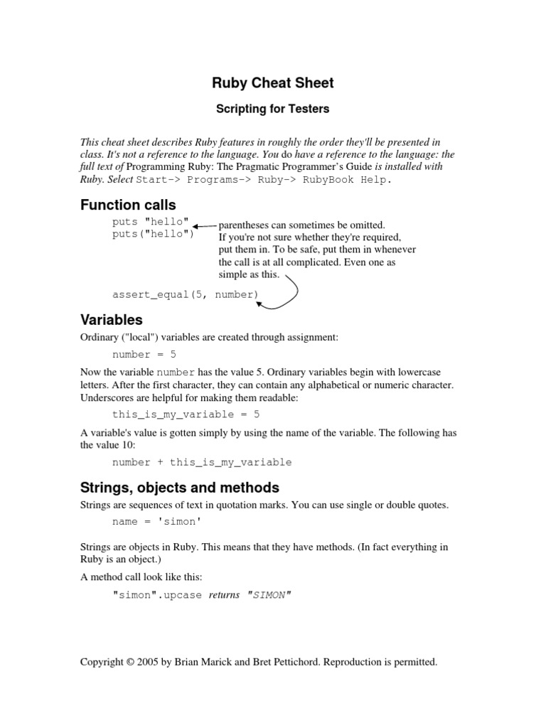 Ruby Cheat Sheet | PDF | String (Computer Science) | Ruby (Programming ...
