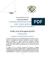 Convocatoria Ii Jornada Trinacional de Historia Perú Chile Bolivia - 2013