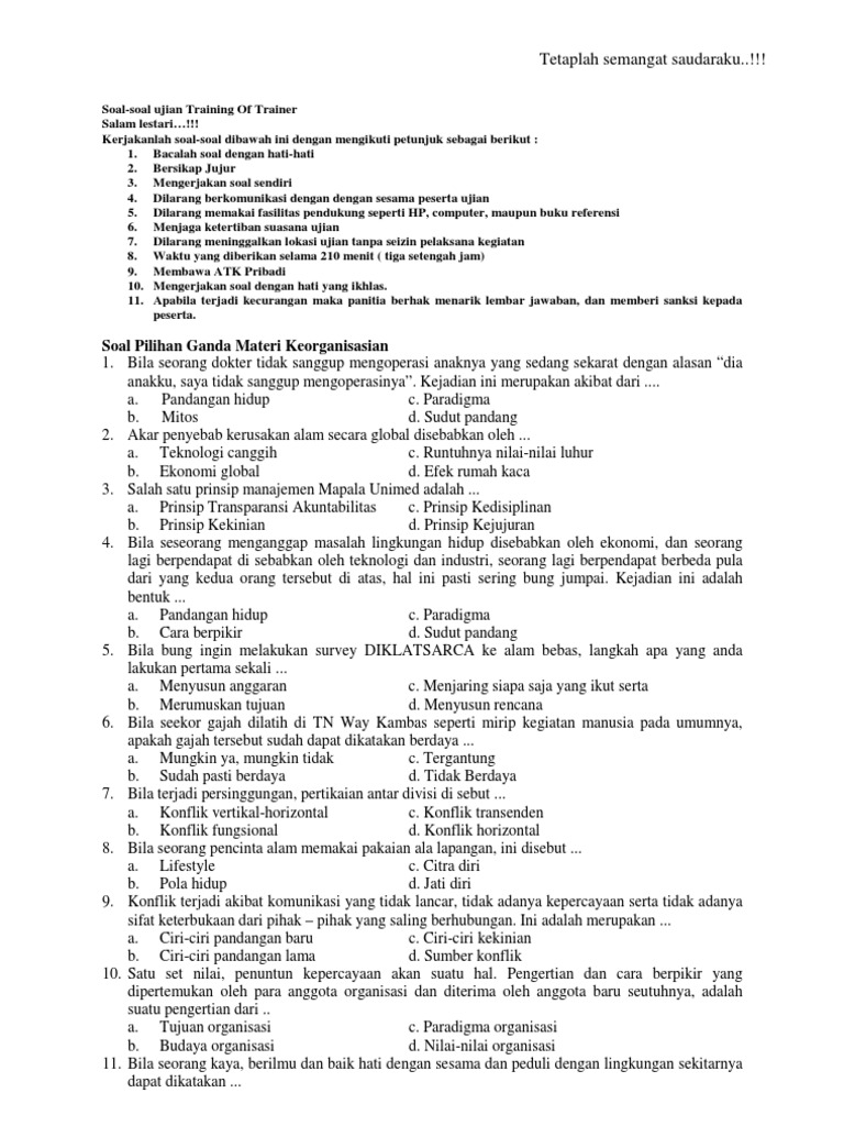 Soal Tes Tulis Tot Mapala Unimed