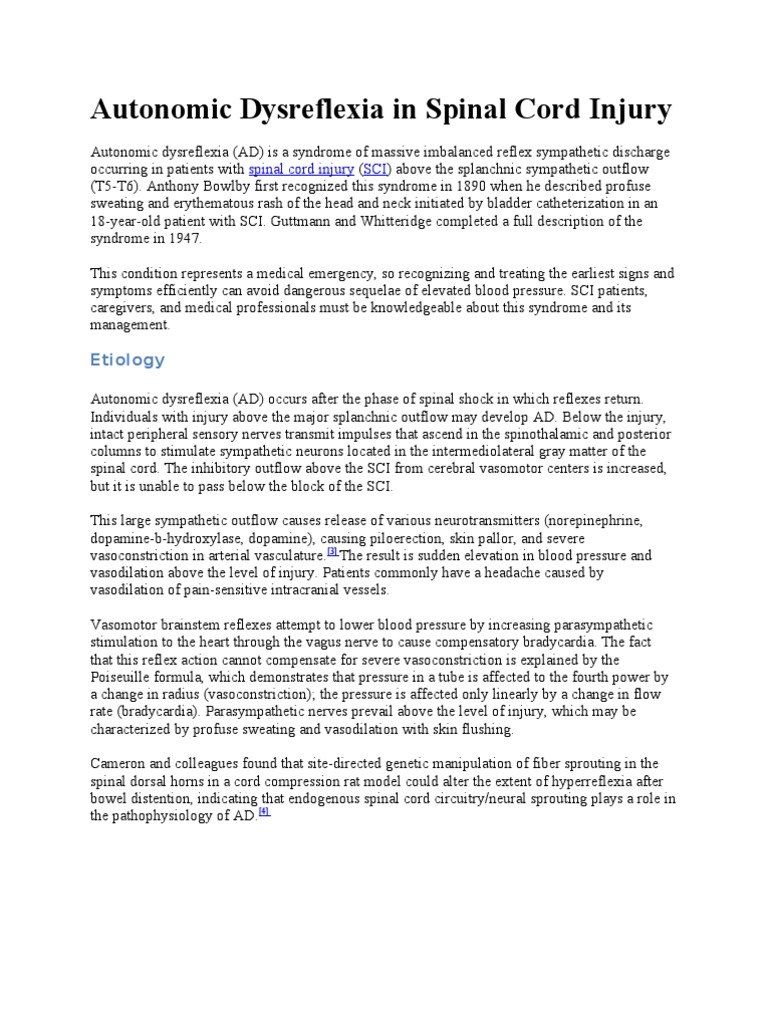 Autonomic Dysreflexia in Spinal Cord Injury | PDF | Hypertension ...