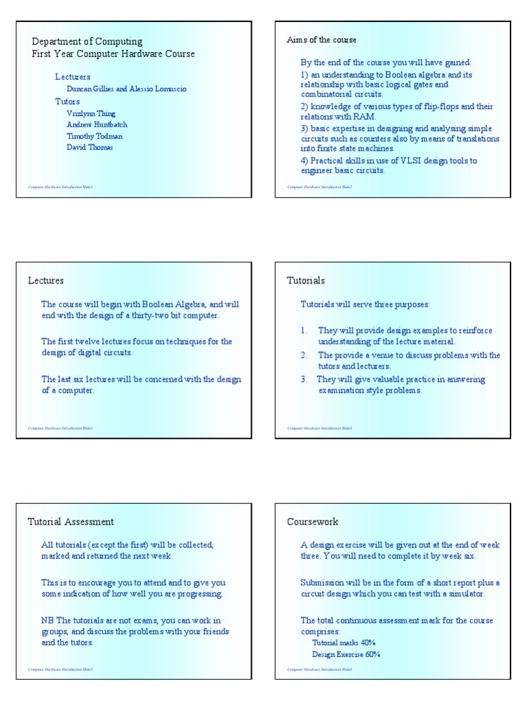 Department of Computing First Year Computer Hardware Course PDF