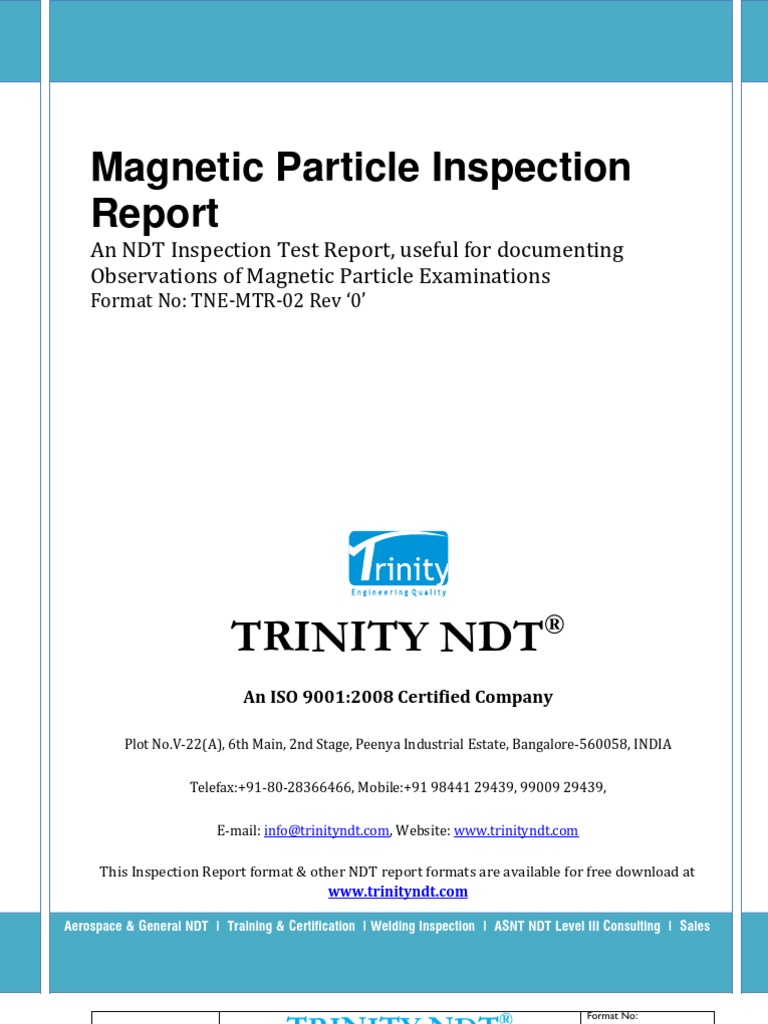 Particle Inspection NDT Sample Test Report Format PDF