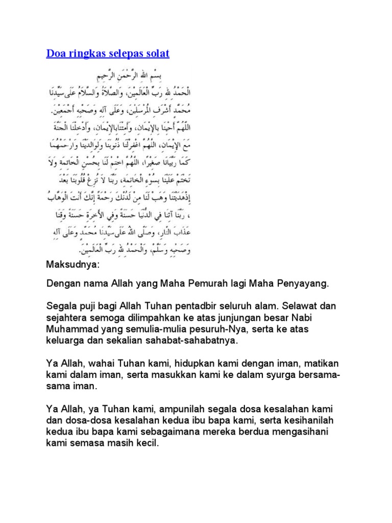 Doa Ringkas Selepas Solat Pdf