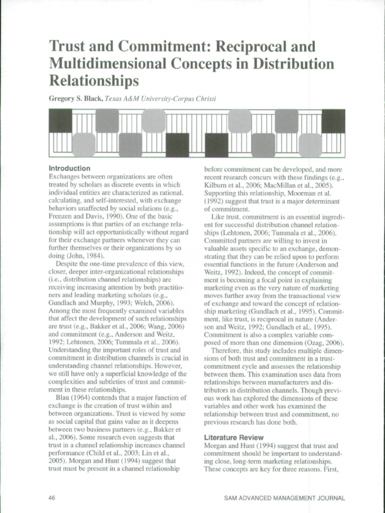 Trust and Commitment in Distribution Relationships | PDF | Trust ...