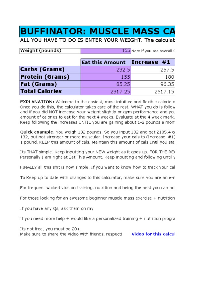 Lean Muscle Building Calculator Version 3 Muscle Calorie