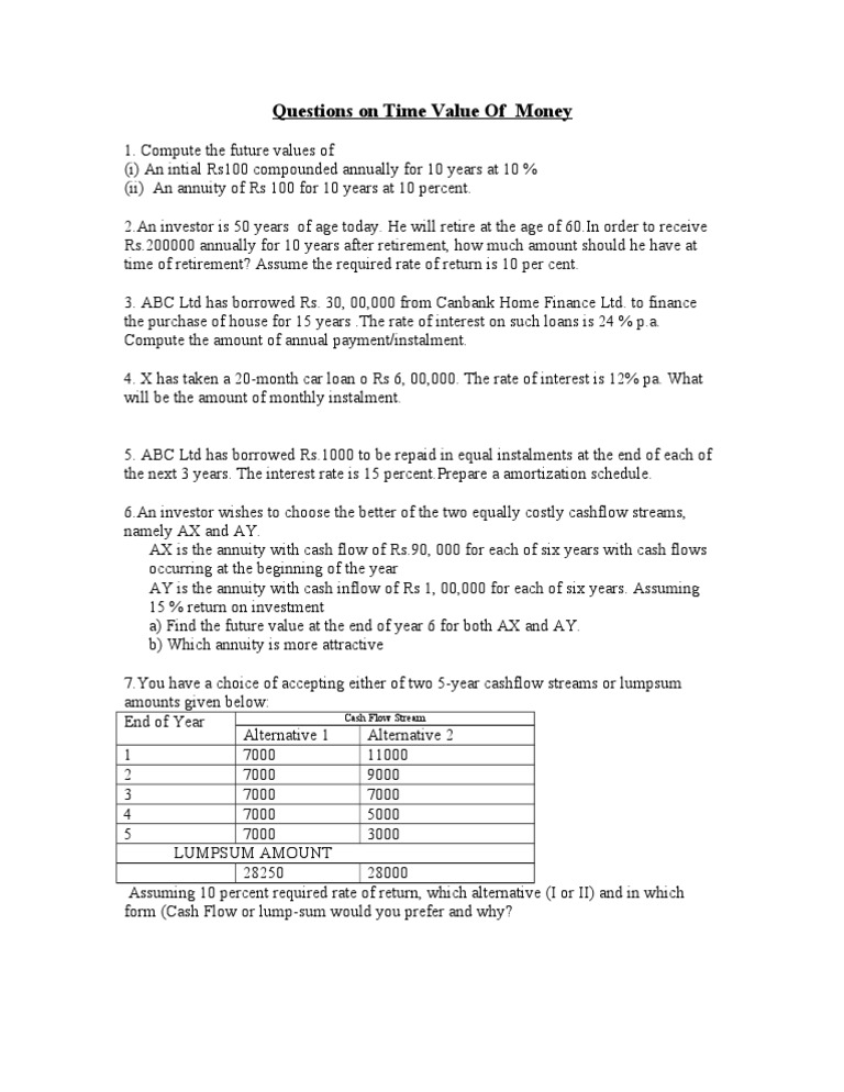 Time Value of Money Practice Questions | PDF
